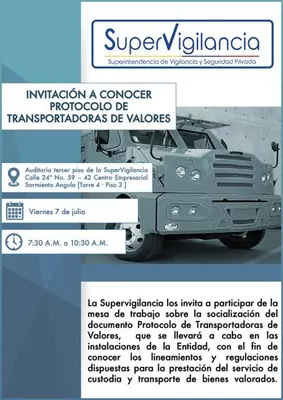 INVITACIÓN A CONOCER PROTOCOLO DE TRANSPORTADORAS DE VALORES